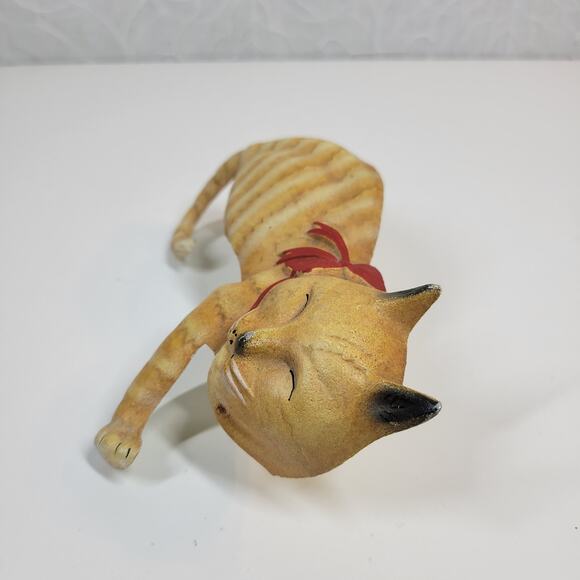 Vintage 1992 John Wright Cast Metal Cat Tabby Shelf Sitter Sleeping Statue USA - Picture 10 of 14